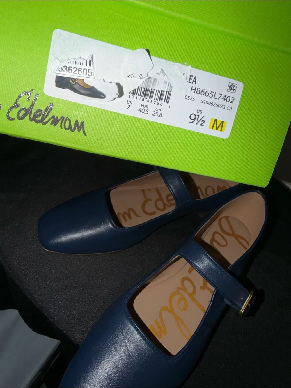 Sam Edelman “Michaela” Blue Leather Mary Jane Flats with Gold Buckle
